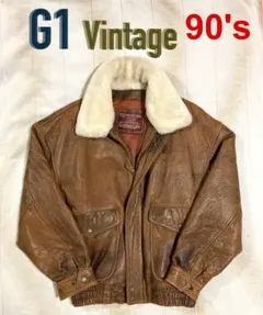 90s ビンテージ 短丈 レザージャケット G1 A2 襟ボア ラムレザー 羊革
