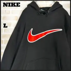 【90s】ナイキ(NIKE) 銀タグ スウォッシュ ビッグ刺繍ロゴ パーカー