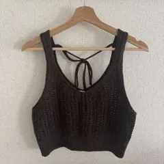 ダークブラウン ニット クロップドビスチェ