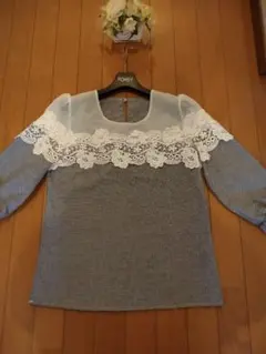 花柄ショルダーレース シフォン 七分袖　トップス