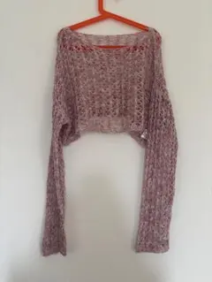 ピンク系レース編みクロップドカーディガン