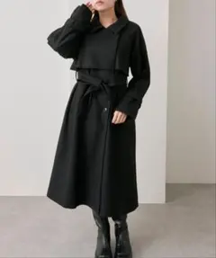 OLIVE des OLIVE マルチカラーロングコート ブラック