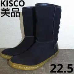美品　 KISCO 　牛革素材コンビバックキルティングムートンブーツ　黒のサムネイル