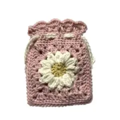 編み物 かぎ針編み ハンドメイド 巾着 ポーチ お花 ピンク