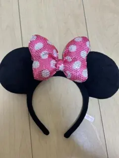 ミニーマウス 耳付きカチューシャ ピンクリボン