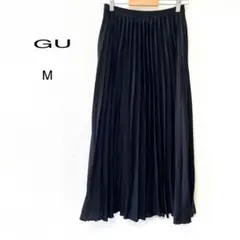 【GU】細めプリーツ　総ゴム　光沢感　ブラック　ロング丈スカート　裏地　足長　M