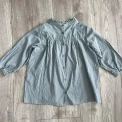 ブラウス　シャツ　花柄　刺繍　コットンシャツ　七分丈