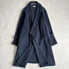 Plantation フリースガウンコート 紺 2 ショールカラー ロング丈