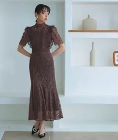 RUIRUE BOUTIQUE バックリボンフレアーレースワンピース