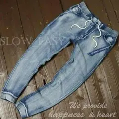 N-スウェット デニム ジョガーパンツ 青/Mセットアップ可 大きいサイズ有