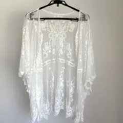 レースカーディガン　コットン　白 レディース　冷房対策