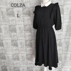 コルザ 【L】 ワンピース ミモレ シャツ ハーフボタン ウエストゴム 5分袖