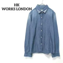 【HK WORKS LONDON】L　デニムシャツ　ブラウス　ビジュー装飾