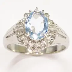 PT900 アクアマリンダイヤリング 1.11ct 0.34ct ＃15.5 - メルカリ