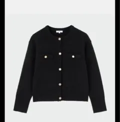 PLST エクストラファインメリノミドルゲージウールクルーカーディガン　黒　S