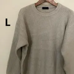 長袖 クルーネックセーター ニット 無地 ベージュ メンズL 春秋冬