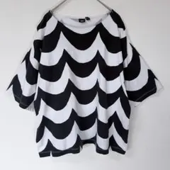 マリメッコ ユニクロ L 波柄 Tシャツ ライネ 黒 白 完売品 コラボ レア