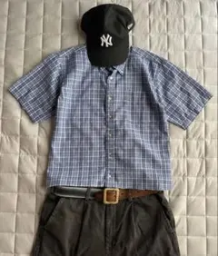 00s cityboy 短丈チェックシャツ　シアサッカー　ボックスカットのサムネイル