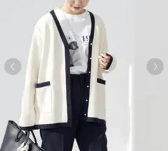 グリーンレーベルリラクシング 薄いツイードニットVネックカーディガン