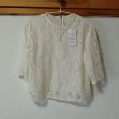 アイボリー レース 半袖 トップス M