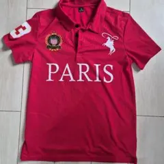 メンズ ポロシャツ レッド PARIS プリント