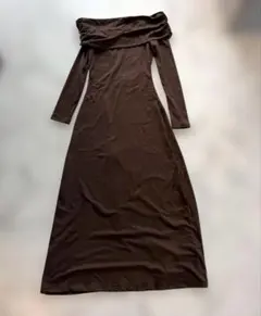 ブラウン　オフショルダーロングワンピース　1度のみ使用