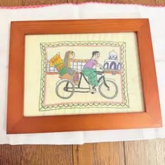 バングラデシュ ノクシカタ手刺繍 アートフレーム リキシャ柄 アジアン雑貨のサムネイル