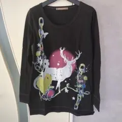 tocotoco プリント 長袖Tシャツ 黒