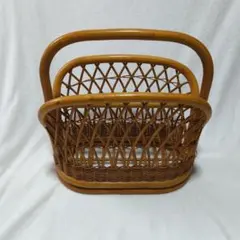 ラタン マガジンラック 籐家具 昭和レトロ 新聞ラック インテリア収納 持ち手