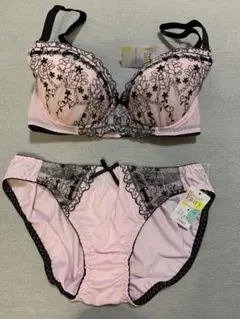 E65M フェアリー　花柄刺繍×レース　ブラ＆ショーツセット　ピンク
