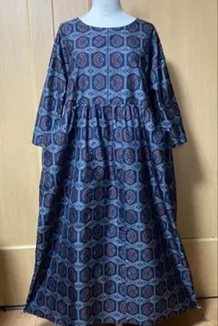 115 着物リメイク　大島紬　ギャザーワンピース　ロング丈