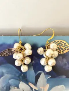 大粒淡水パール　ぶどう　葡萄　フックピアス