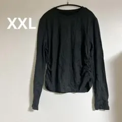 【XXL】ブラック 長袖 Tシャツ シンプル　ギャザーTシャツ　大きめ