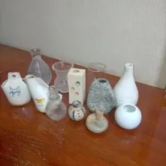 希少品‼️一輪挿し可愛い 小瓶 野花、花瓶、陶器、透明ガラス、くもりガラス製小瓶