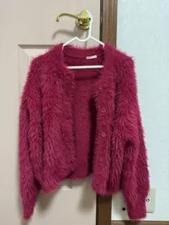 ファー風ピンクカーディガン 長袖 4ボタン