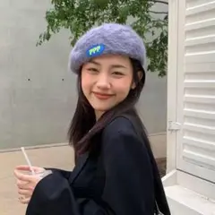 新品未使用　ファー素材 紫色 ベレー帽