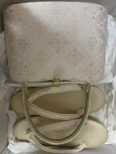銘織つづれ錦　和装バッグ＆草履セット　白×ゴールド