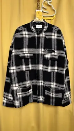 【USED】長袖ネルシャツ 黒白チェック柄