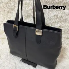 Burberry ハンドバッグ ノバチェック レザー 金具 黒 シボ革