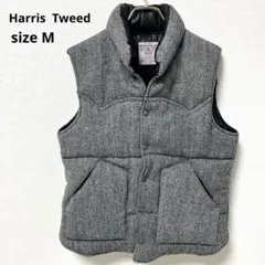 希少　ハリスツィード　ヘリンボーン　メンズ中綿ベスト　レザー　 M