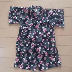 花柄レトロ　甚平 黒 95cm