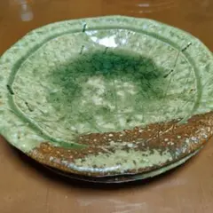 陶器 皿 5枚セット 織部焼風 緑釉 銘入りのサムネイル
