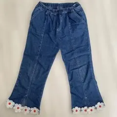 裾フラワーレース デニムパンツのサムネイル
