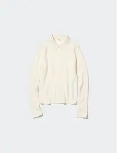 （美品）ユニクロ　エクストラファインメリノリブポロカーディガン（白）