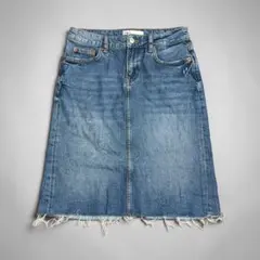 zara デニムスカート　ダメージ　フリンジ　ブルー　26のサムネイル
