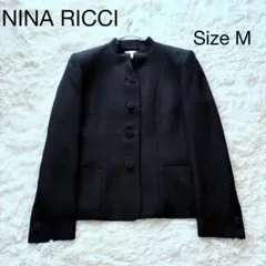 【美品】NINA RICCI シルク ウール ノーカラー ジャガード M