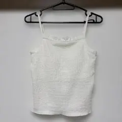 フリル付きシャーリングキャミソール カップ付き ホワイト S