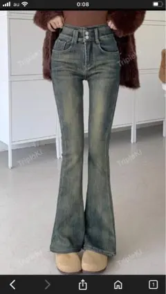 SHEIN レディース カジュアルビンテージウォッシュフレアジーンズ