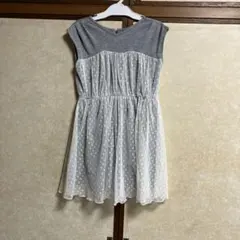 キッズ子どもブランシェスチュール付きワンピースグレーホワイトドット女の子120