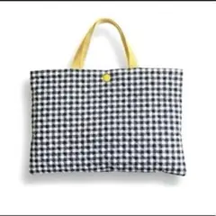 レッスンバッグ　絵本袋　キルト　ギンガムチェック　黒白×黄色　ハンドメイド